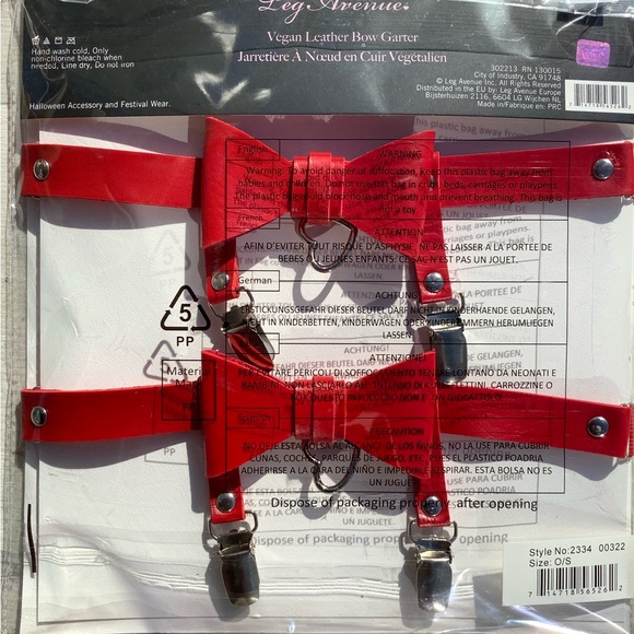 Leg Avenue- Vegan Leather Bow Garter- ADJUSTABLE- NEW WITH TAGS! - Picture 3 of 4